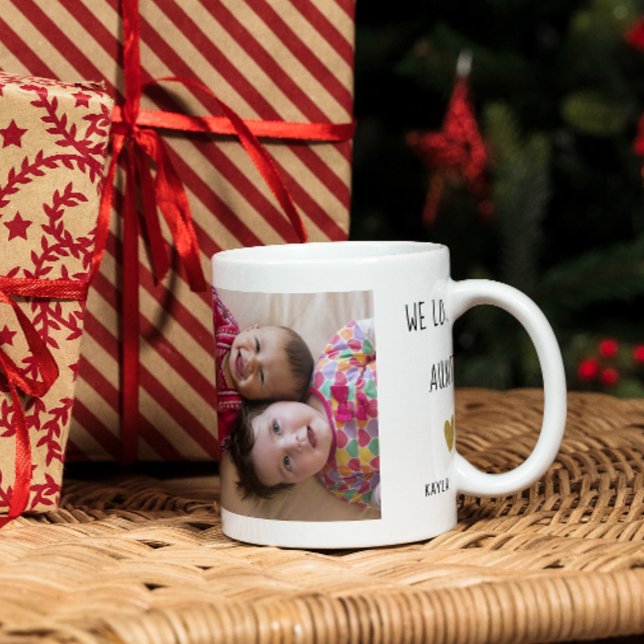 Taza De Café Te queremos tía 2 Collage de fotos (We Love You Auntie 2 Photo Collage Coffee Mug Best Holiday Or Birthday Gift for Aunt)