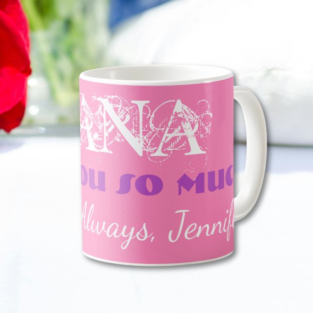 Taza De Café Te quiero tanto café de la abuela Nana ("I Love You So Much Nana" Personalized White and Pink Cute Coffee Mug.)