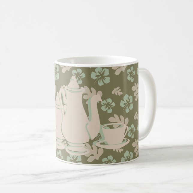 Taza De Café Té Set e Hibiscus Taupe Floral (Anverso derecho)