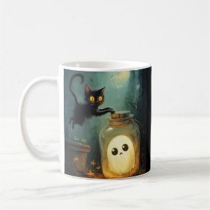 Taza De Café Te tengo - Gato de Halloween y Fantasma