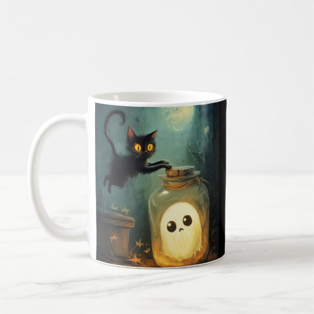 Taza De Café Te tengo - Gato de Halloween y Fantasma (Izquierda)