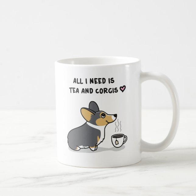 Taza De Café Té y Corgis [tri2 de cabeza negra] (Derecha)