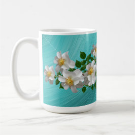Taza De Café Tea Mug de flores blancas turquesa