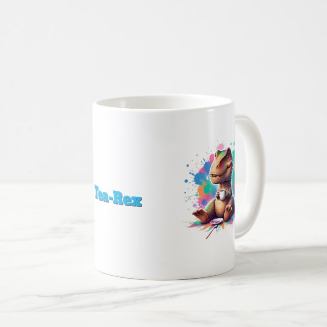 Taza De Café Tea‑Rex – Cartoon Dino mit Tee |  (Anverso derecho)