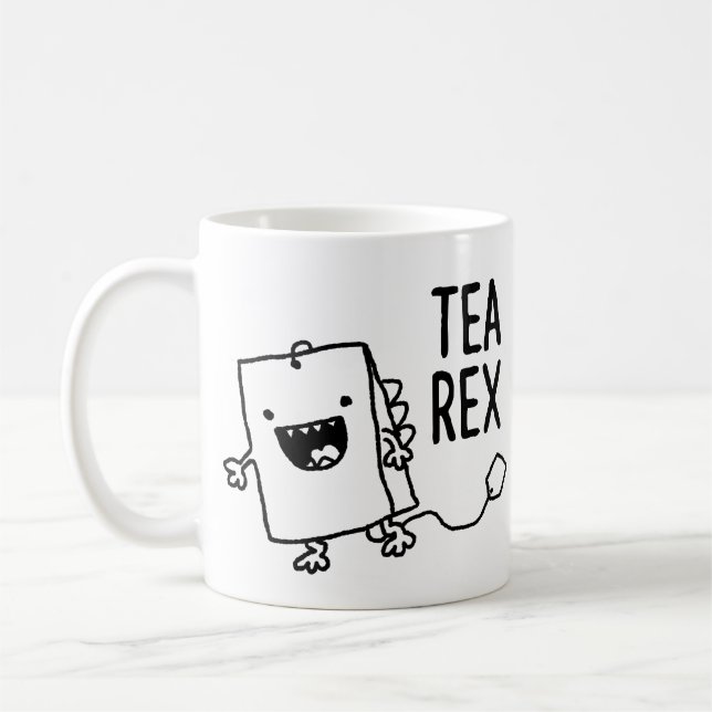 Taza De Café Tea Rex Tea Bag Funny Pun Personalizado (Izquierda)