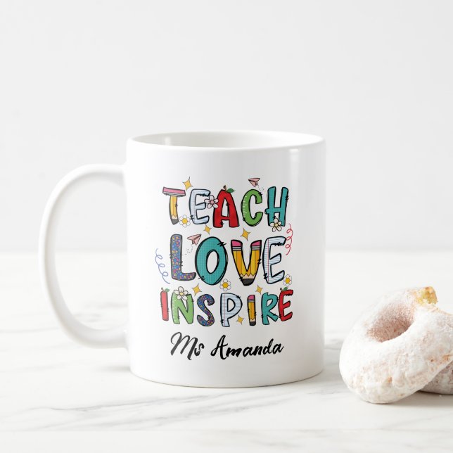 Taza De Café Teach Love Inspire Personalized Teacher Gift (Con donut)