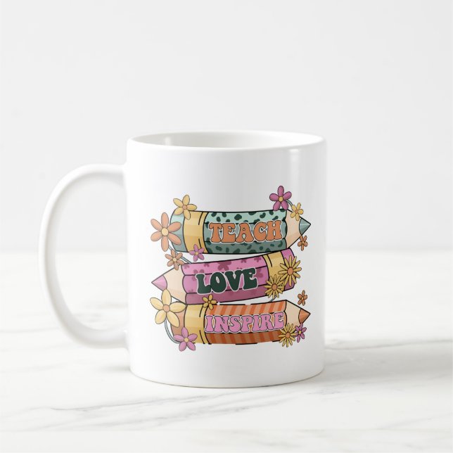 Taza De Café Teach Love Inspire Retro Design (Izquierda)