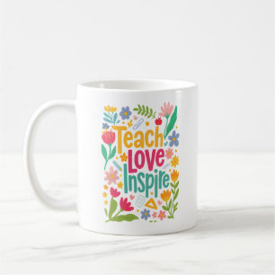 Taza De Café Teach Love Inspire Retro Diseño de texto