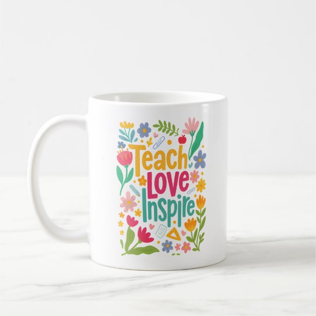 Taza De Café Teach Love Inspire Retro Diseño de texto (Izquierda)