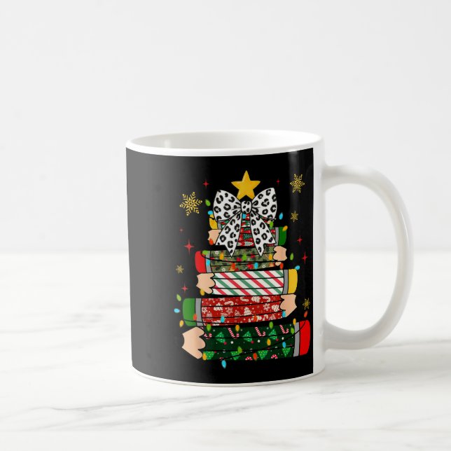 Taza De Café Teacher Christmas Tree Lights Pencil Leopard Print (Derecha)