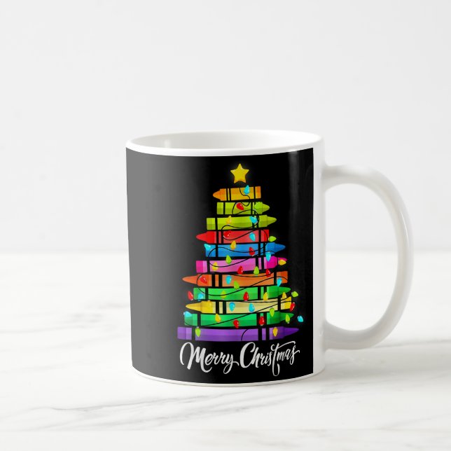 Taza De Café Teacher Crayon Merry Christmas Tree Lights School  (Derecha)
