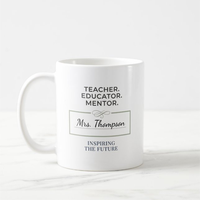 Taza De Café Teacher. Educator. Mentor. Custom Retirement Gift (Izquierda)