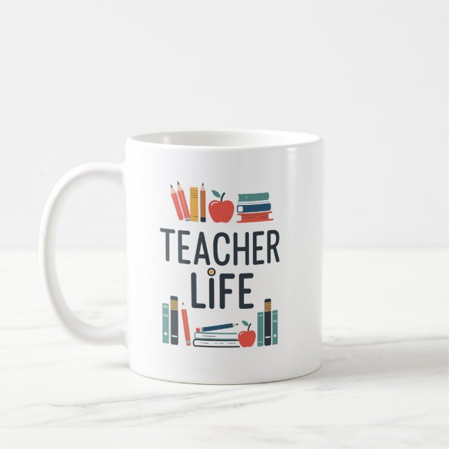 Taza De Café Teacher Life Modern Typography Design (Izquierda)