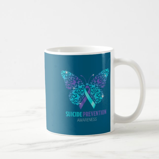 Taza De Café Teal And Purple Butterfly Suicide Prevention Aware (Derecha)