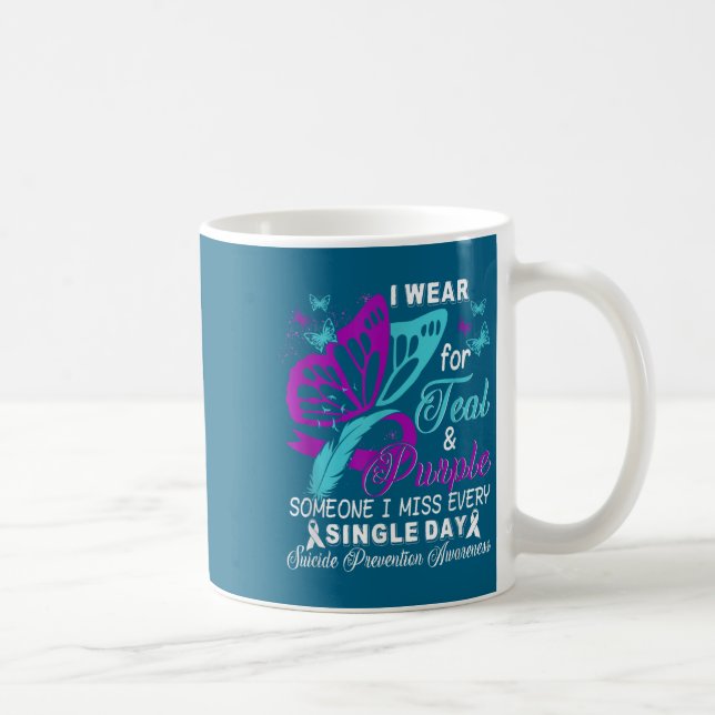 Taza De Café Teal And Purple Ribbon Suicide Prevention Awarenes (Derecha)