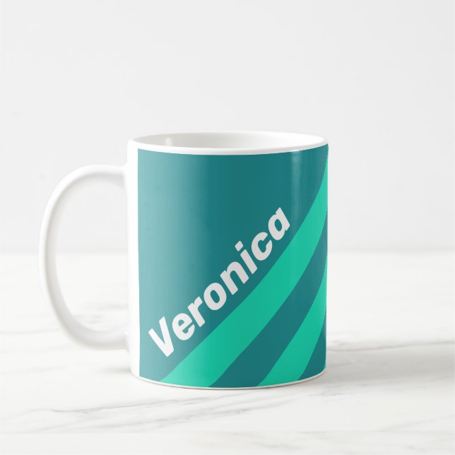 Taza De Café Teal Beach Breeze Stripes with Name (Izquierda)