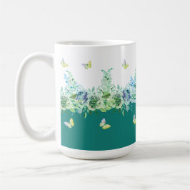 Taza De Café Teal Green Butterflies Floral Mug