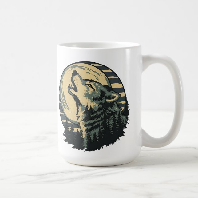 Taza De Café Teal Howling Wolf Moon Art (Derecha)