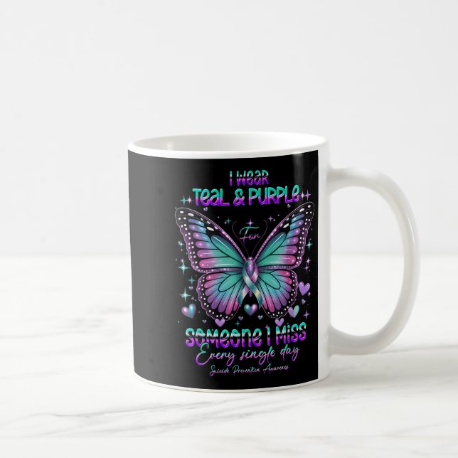 Taza De Café Teal N Purple Butterfly Suicide Prevention Awarene (Derecha)