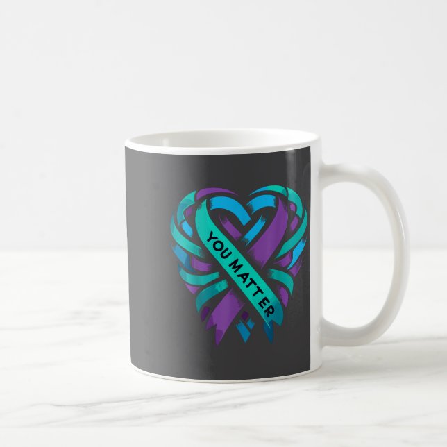 Taza De Café Teal Purple Heart You Suicide Prevention Awareness (Derecha)