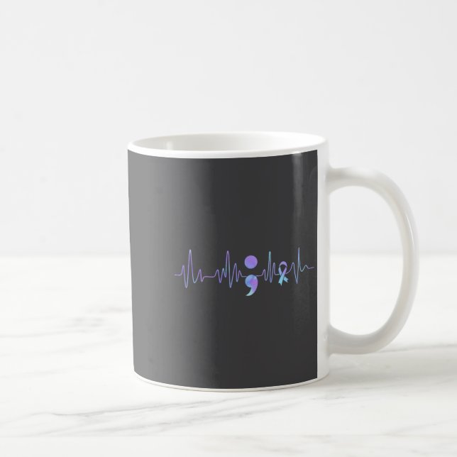 Taza De Café Teal Purple Heartbeat Semicolon Suicide Prevention (Derecha)