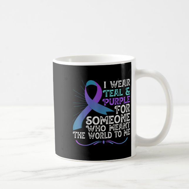 Taza De Café Teal Purple Ribbon For Suicide Prevention Awarenes (Derecha)