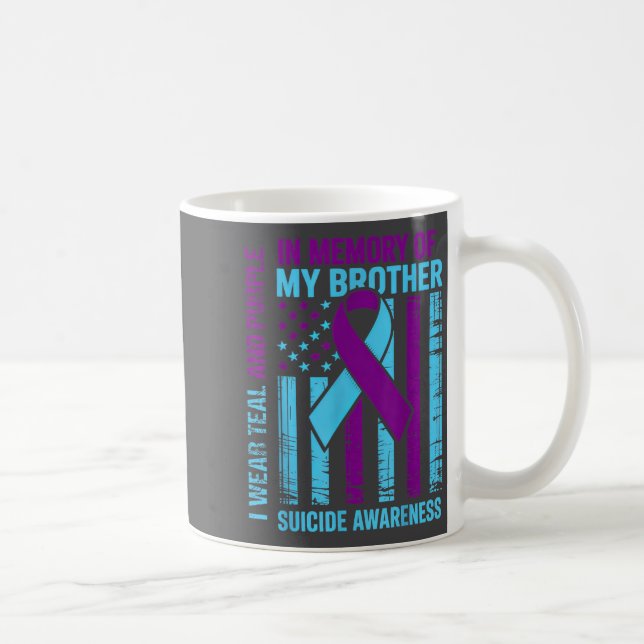 Taza De Café Teal Purple Ribbon Suicide Awareness Flag Brother  (Derecha)