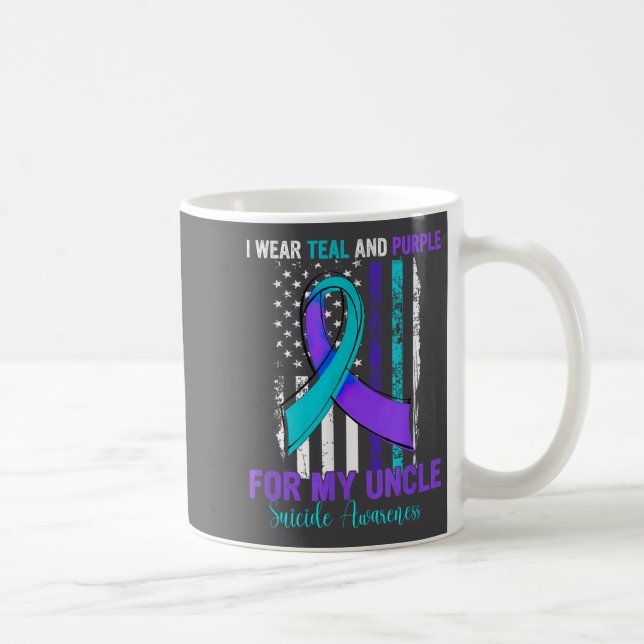Taza De Café Teal Purple Ribbon Suicide Awareness Flag Uncle  (Derecha)