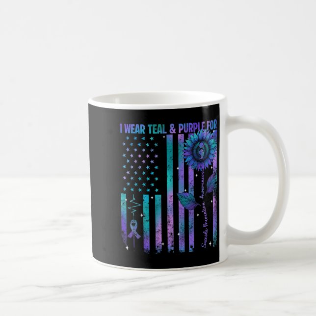 Taza De Café Teal Purple Us Usa Flag Suicide Prevention Awarene (Derecha)