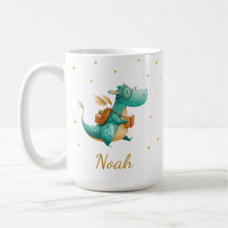 Taza De Café Teal Reading Dragon Mug – Personalized Boys’ Name