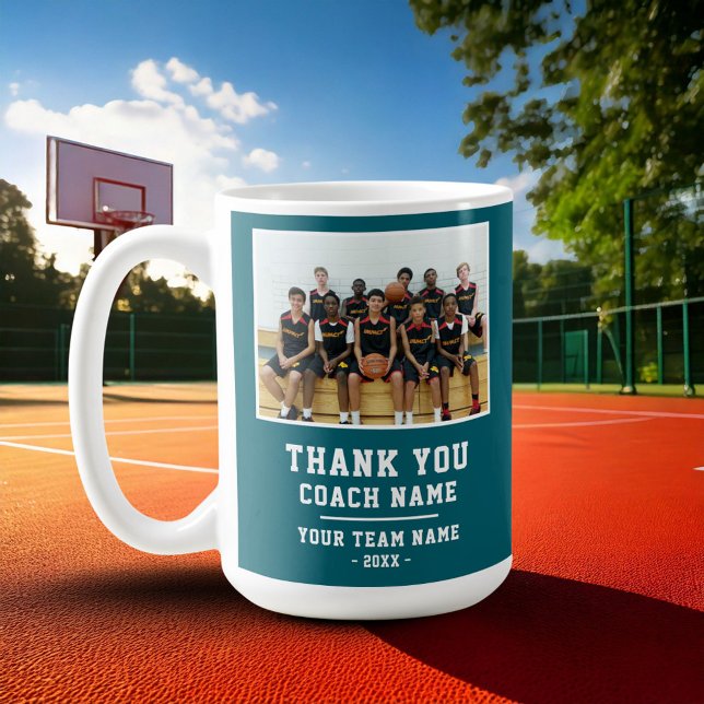 Taza De Café Teal Thank you Coach Team Name Photo (Subido por el creador)