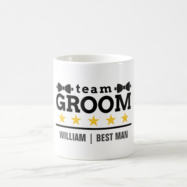 Taza De Café Team Groom | Groomsman | Soltero | Blanco negro (Centro)