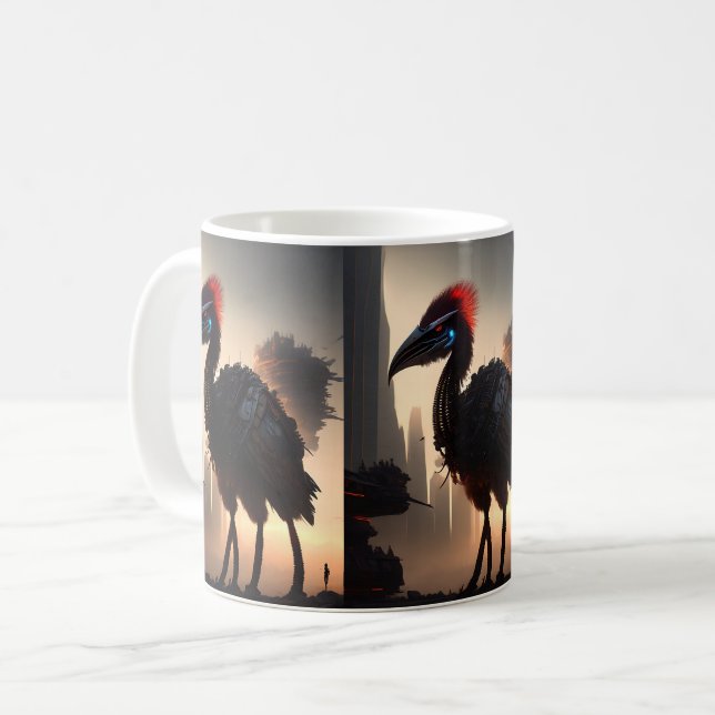 Taza De Café "Techno-Feathers: The Futuristic Emu Robot" (Anverso izquierdo)