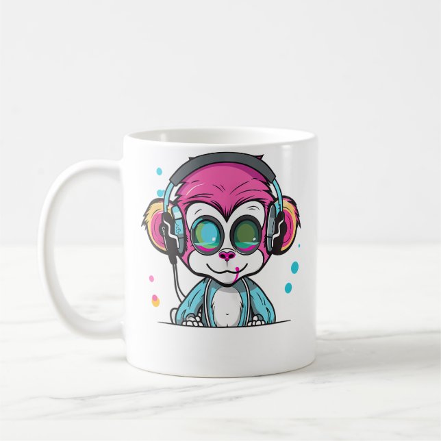 Taza De Café Techno Party Monkey Edm Rave (Izquierda)