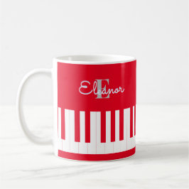 Taza De Café Teclas de Piano Rojos Brillantes Monogramadas