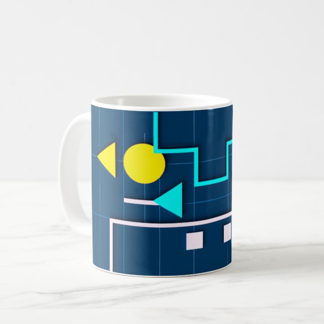 Taza De Café Tecnología Retro Geométrica   (Anverso izquierdo)