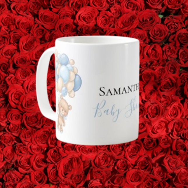 Taza De Café Teddy Bear Balón café azul blanco Mug (Enjoy your favorite drink with our Teddy Bear Balloon White Blue Coffee Mug)