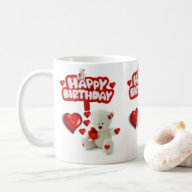 Taza De Café Teddy Bear Mug Feliz Cumpleaños Mug (Con donut)