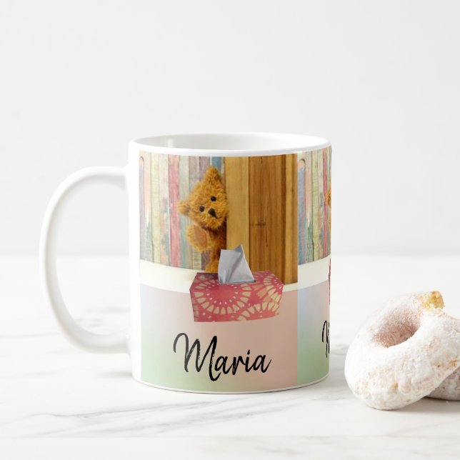 Taza De Café Teddy Bear Pastel Stripe Mug (Con donut)