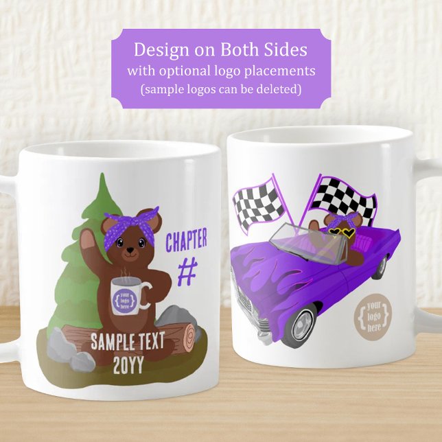 Taza De Café Teddy Bear, Purple Girls Youth Organization Logo (purple teddy bear coffee mug, for girl's sports team or youth organization, branded, logo placement)