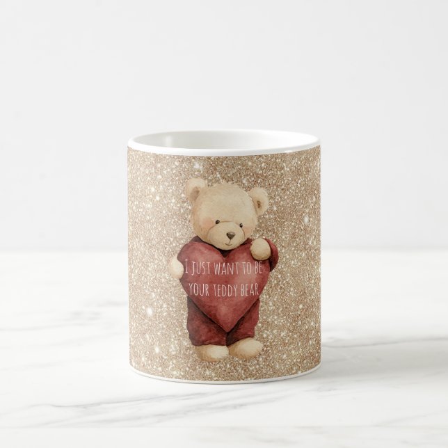 Taza De Café Teddy Bear Red Heart Gold Glitter (Centro)