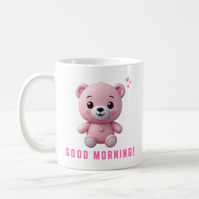 Taza De Café Teddy Bear Rosa Buenos Días Mug | Un regalo para K (Izquierda)