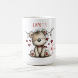 Taza De Café Teddy Bear with Heart Scarf and Hanging Hearts