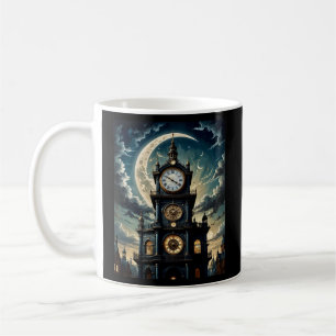 Taza De Café Tee de arte de la torre gótica iluminada por luna