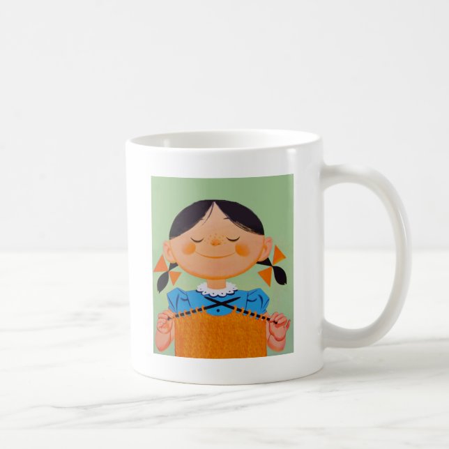 Taza De Café Tejido Chica retro vintage (Derecha)