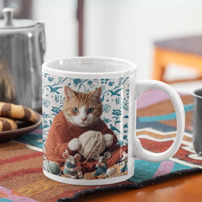 Taza De Café Tejido crochet de punto para gato y ratón (Subido por el creador)