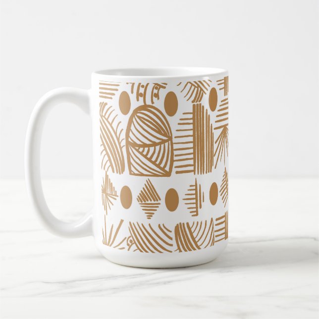 Taza De Café Tela de barro tribal caribeño: blanco, oro (Izquierda)