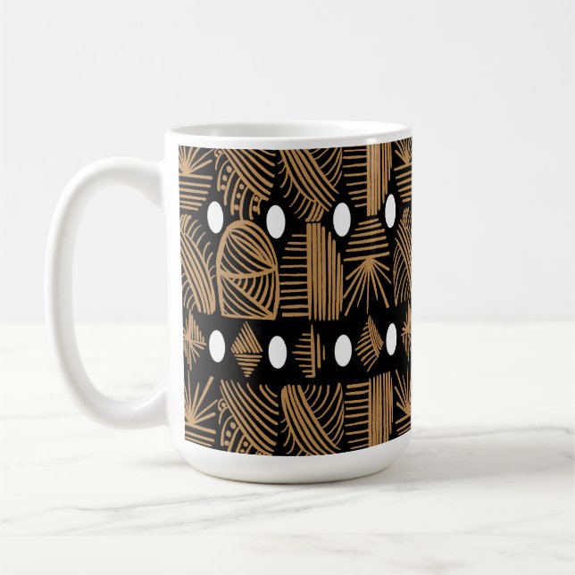 Taza De Café Tela de barro tribal caribeño: negro, blanco, oro (Izquierda)