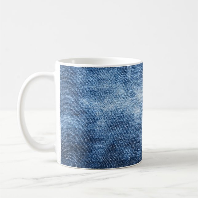 Taza De Café Tela de denim, fondo texturado. (Izquierda)