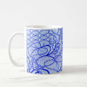 Taza De Café Tela de encaje en azul. Parche de encaje Royal Blu